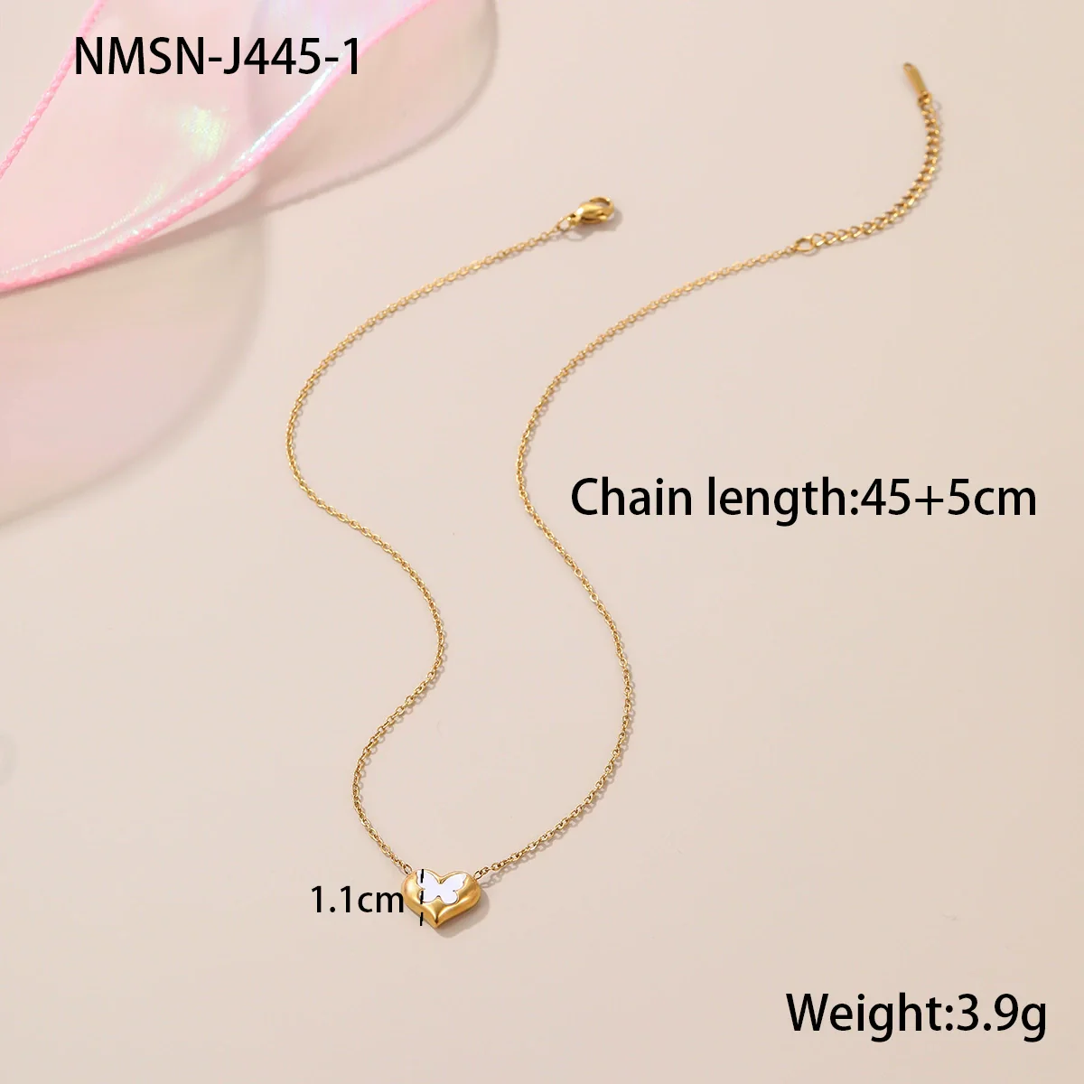Wholesale Women's Butterfly Heart Geometric Stainless Steel 18K Gold Plated Necklace - Image 6
