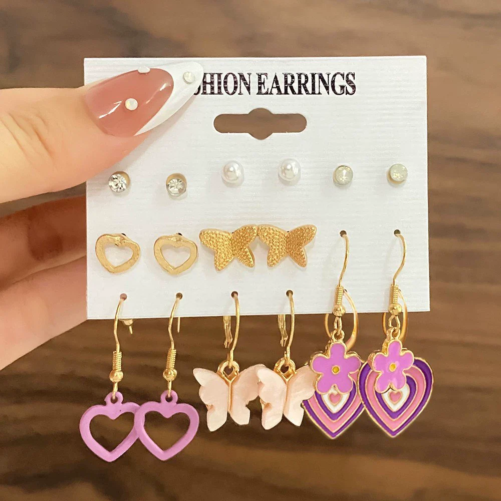 Wholesale Women's Cartoon Animal Style Alloy And Stainless Steel Geometric Carved Snake Shaped Butterfly Earrings Set - Image 24