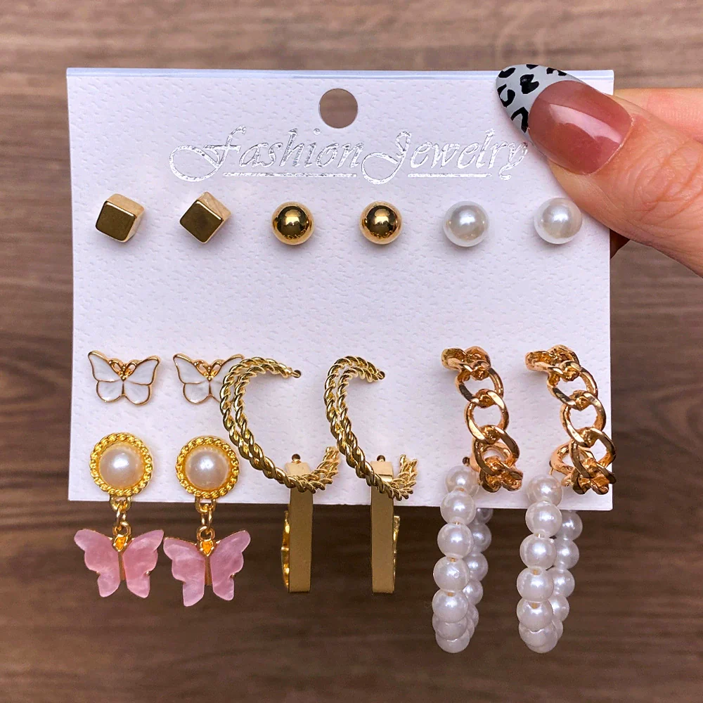 Wholesale Women's Cartoon Animal Style Alloy And Stainless Steel Geometric Carved Snake Shaped Butterfly Earrings Set - Image 9