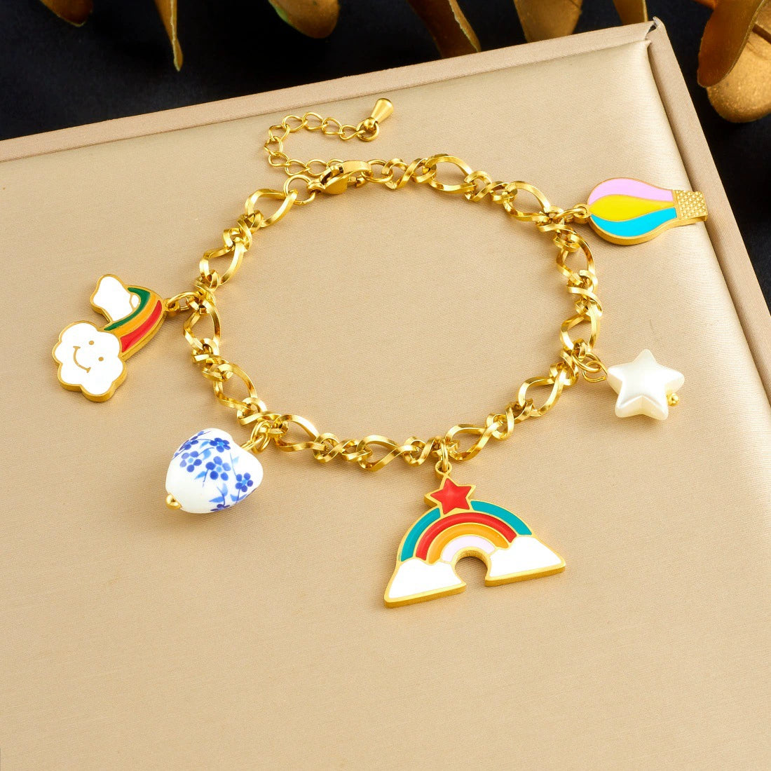 Wholesale Women's Cartoon Minimalist Stainless Steel Electroplated Jewelry Set With Heart Shape Pendant Featuring Stars Sun And Moon Clouds And Universe Patterns - Image 7