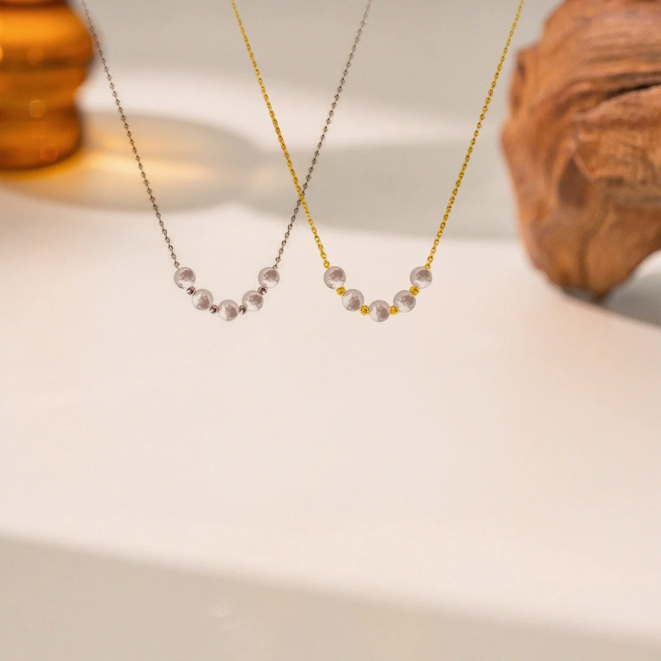 Wholesale Women's Casual Baroque Simple Geometric Pearl Titanium Steel Electroplated Necklace With Melon Seed Chain