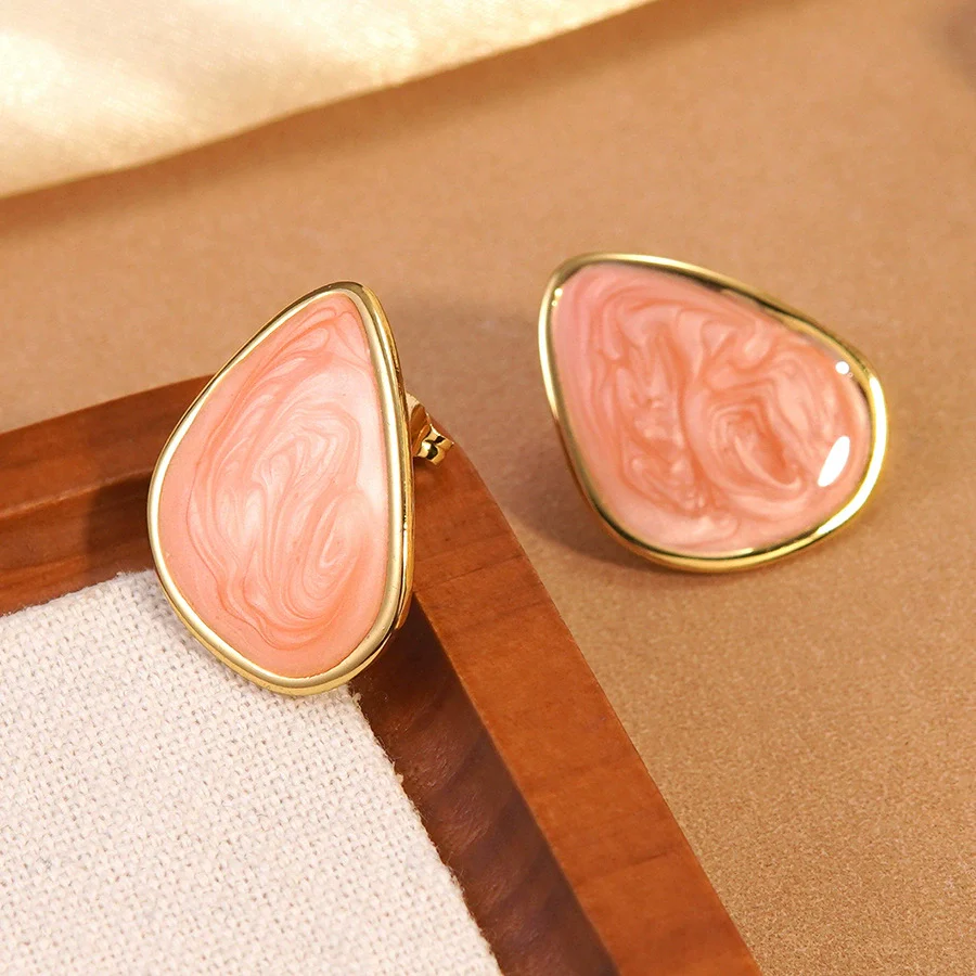 Wholesale Women's Casual Geometric Dripping Oil Stainless Steel Earrings - Image 2