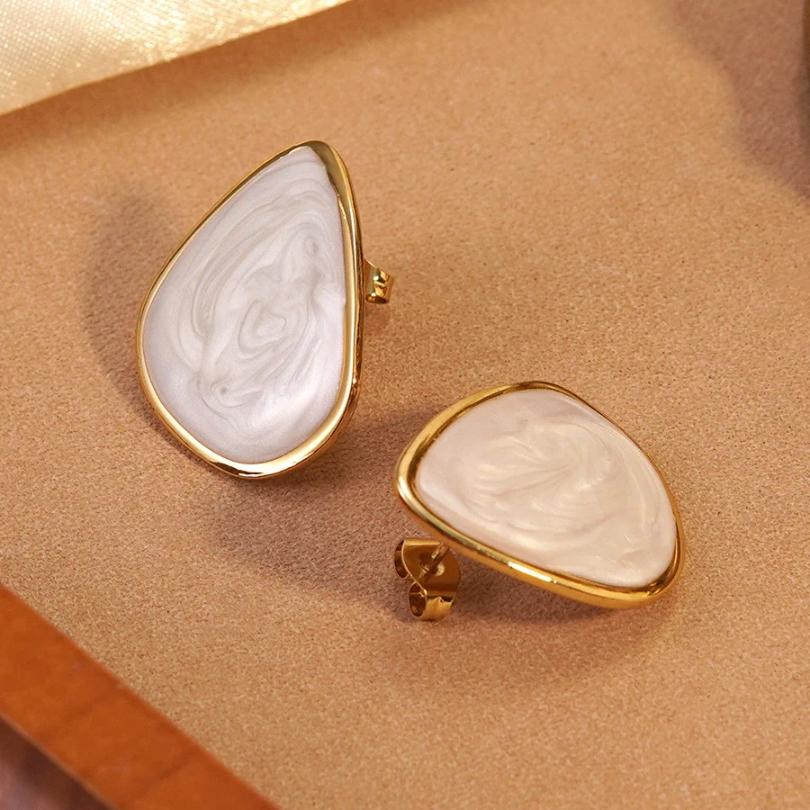 Wholesale Women's Casual Geometric Dripping Oil Stainless Steel Earrings - Image 3