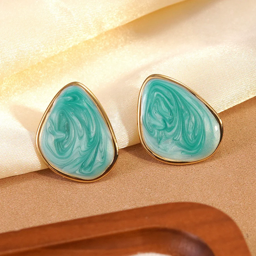 Wholesale Women's Casual Geometric Dripping Oil Stainless Steel Earrings - Image 7