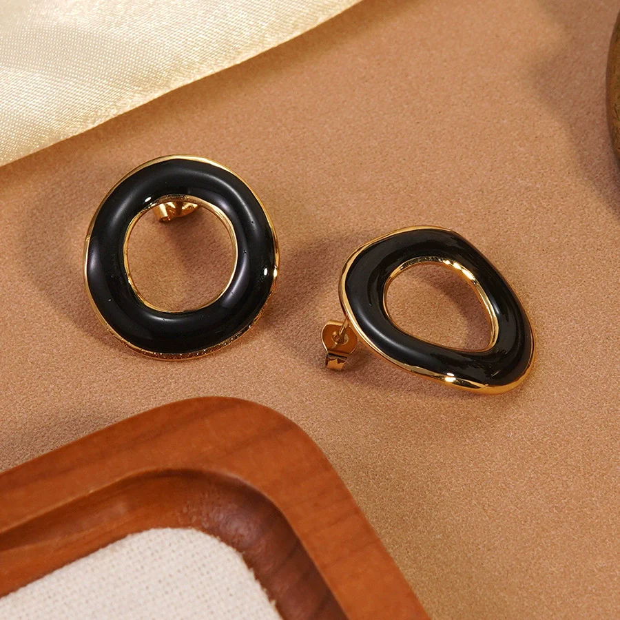 Wholesale Women's Casual Geometric Dripping Oil Stainless Steel Earrings - Image 6