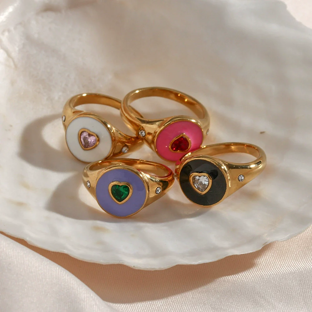 Wholesale Women's Casual Geometric Electroplated Stainless Steel Peach Heart White Diamond Ring Jewelry - Image 3