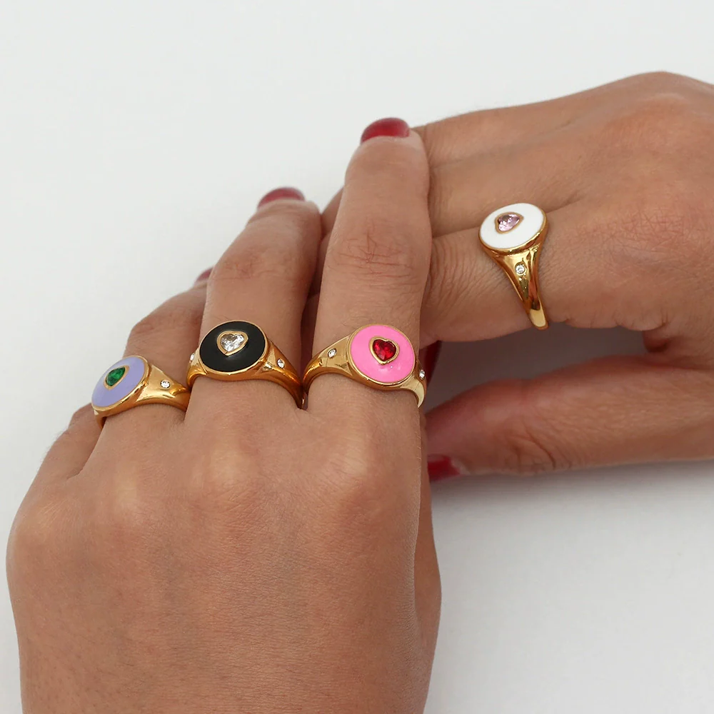 Wholesale Women's Casual Geometric Electroplated Stainless Steel Peach Heart White Diamond Ring Jewelry - Image 4