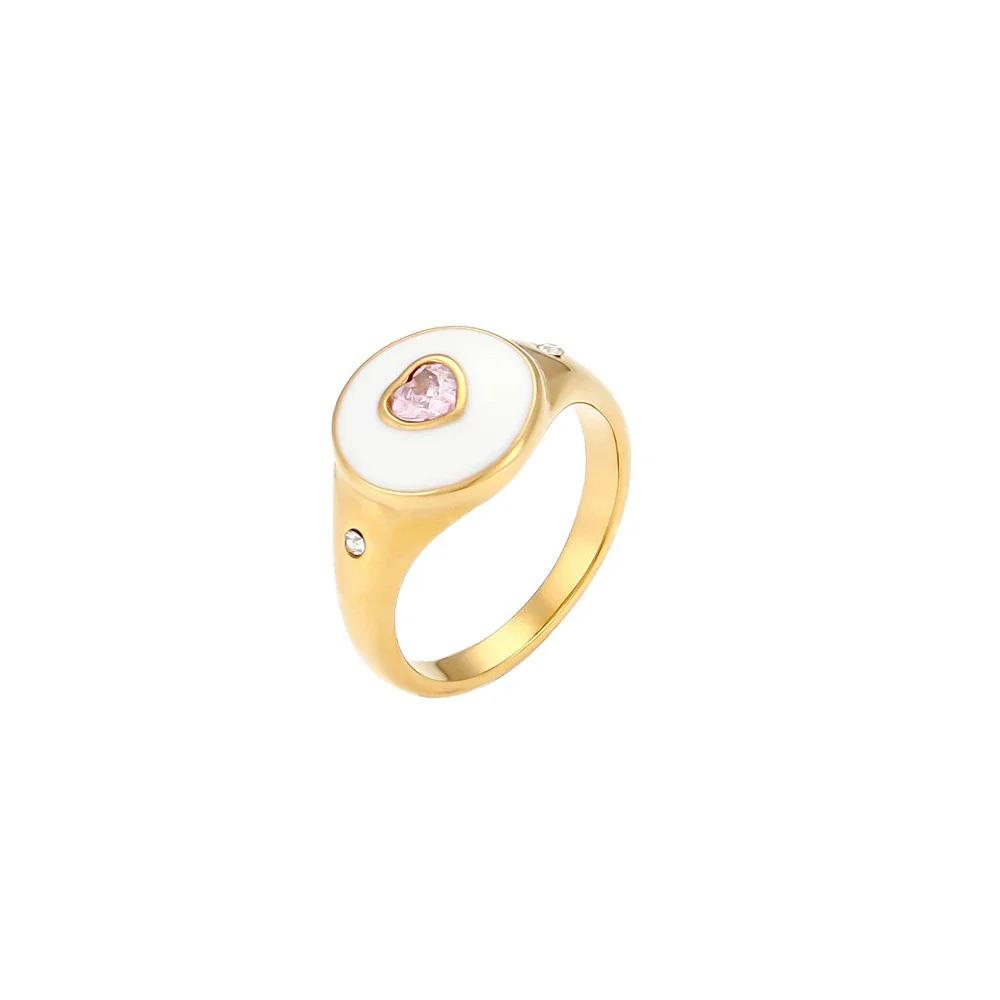 Wholesale Women's Casual Geometric Electroplated Stainless Steel Peach Heart White Diamond Ring Jewelry - Image 5