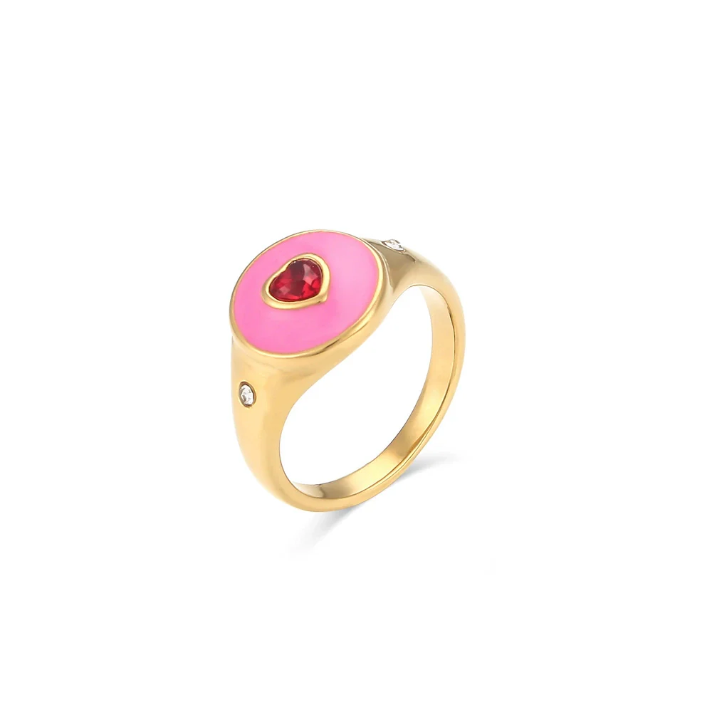 Wholesale Women's Casual Geometric Electroplated Stainless Steel Peach Heart White Diamond Ring Jewelry - Image 7