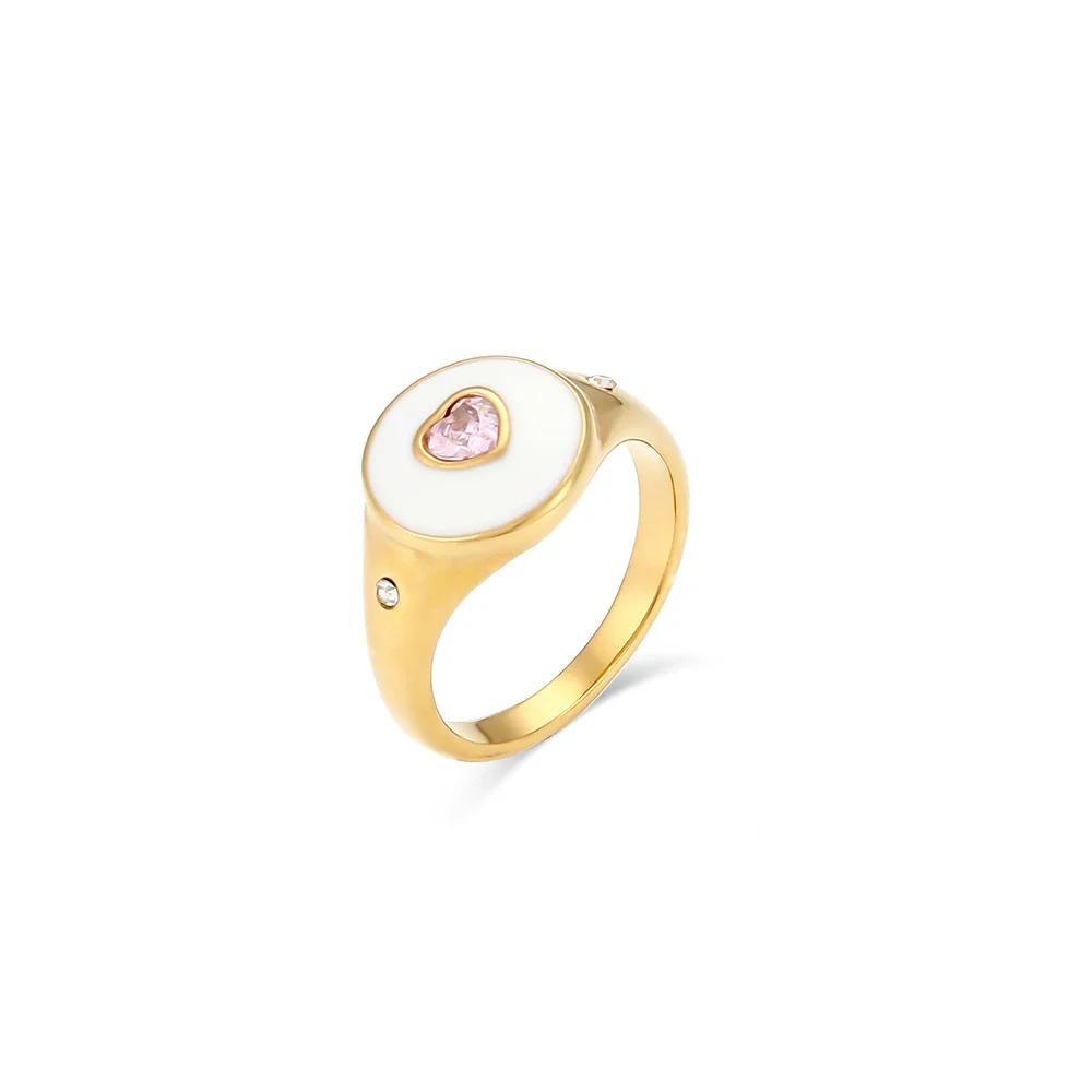 Wholesale Women's Casual Geometric Electroplated Stainless Steel Peach Heart White Diamond Ring Jewelry - Image 9