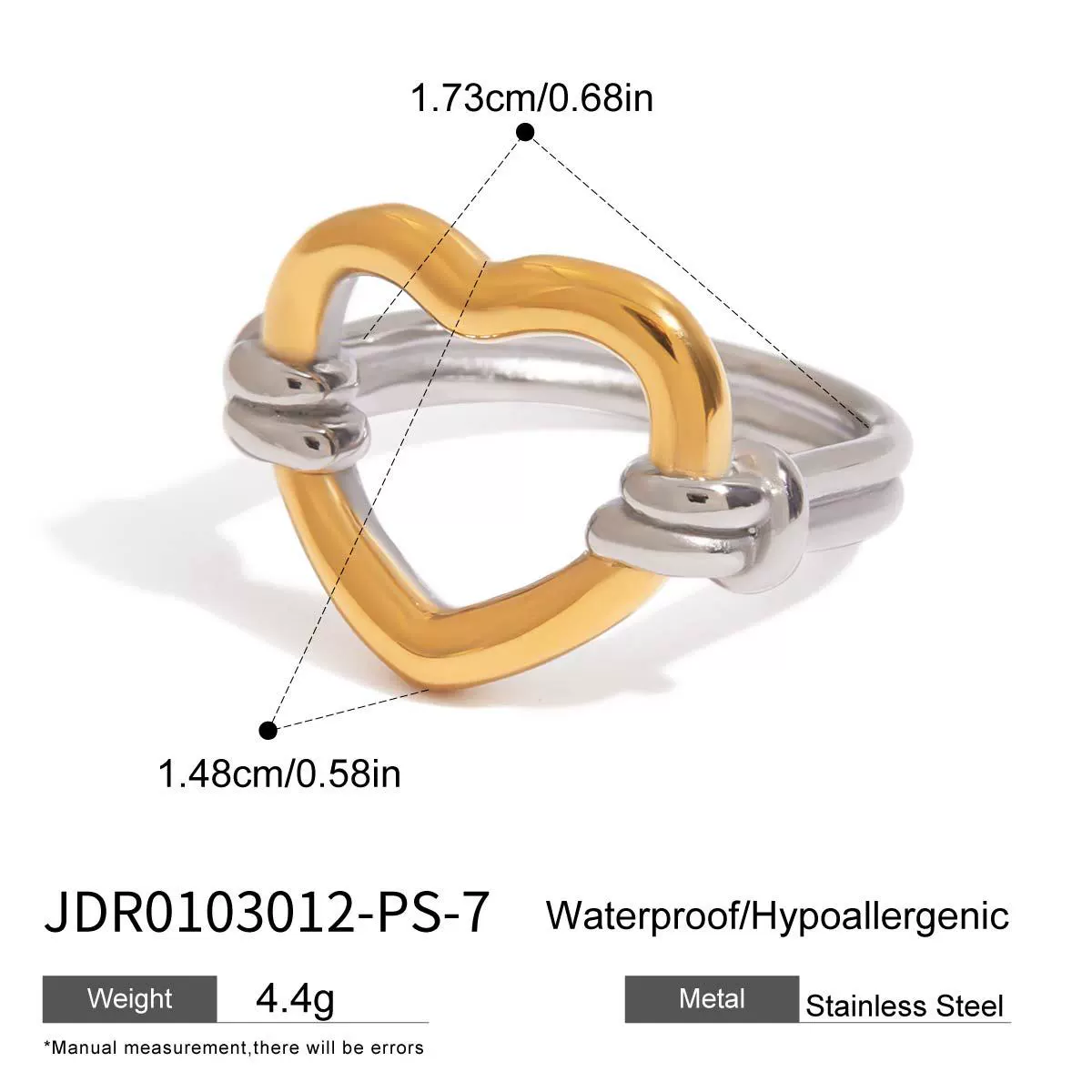 Wholesale Women's Casual Geometric Heart Shape Stainless Steel Polished Electroplated Open Ring Hand Jewelry - Image 12