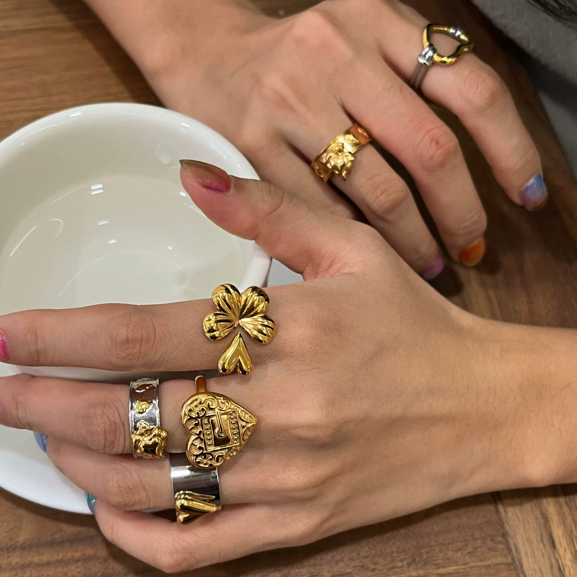 Wholesale Women's Casual Geometric Heart Shape Stainless Steel Polished Electroplated Open Ring Hand Jewelry - Image 2