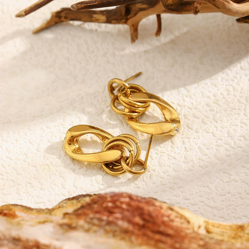 Wholesale Women's Casual Geometric Stainless Steel 18K Gold Plated Earrings - Image 3