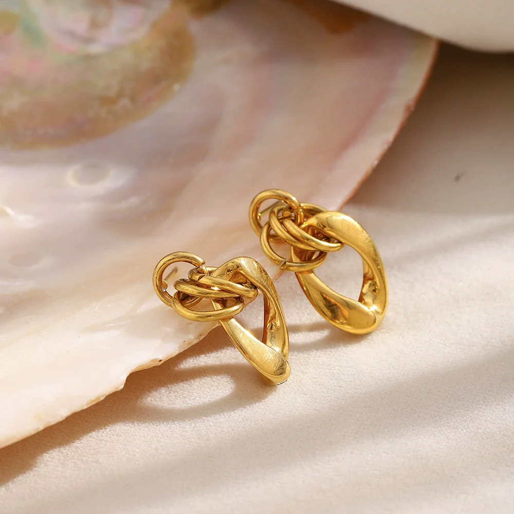 Wholesale Women's Casual Geometric Stainless Steel 18K Gold Plated Earrings - Image 4