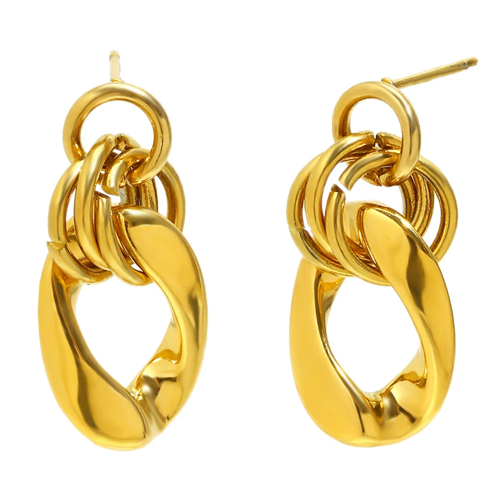 Wholesale Women's Casual Geometric Stainless Steel 18K Gold Plated Earrings - Image 5