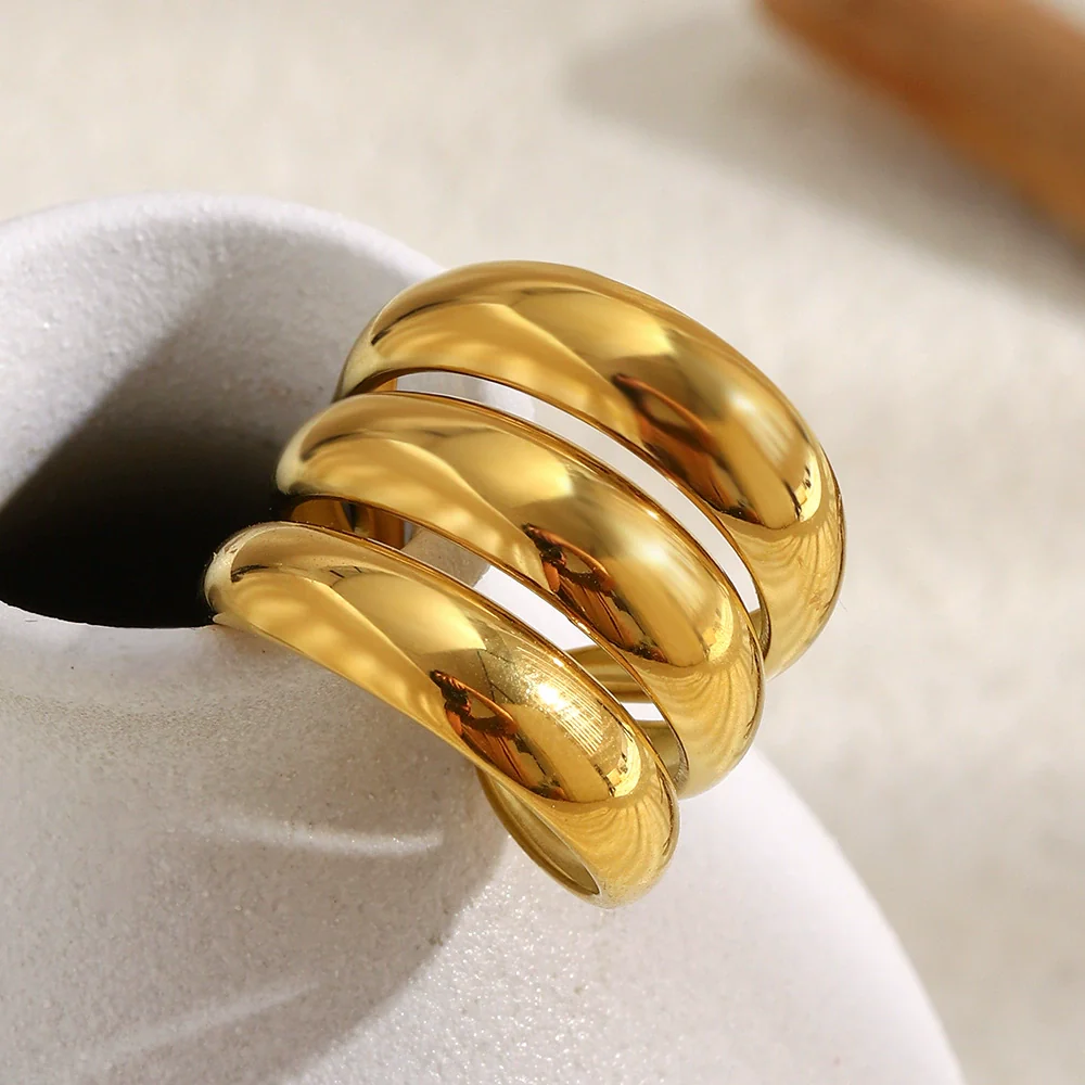 Wholesale Women's Casual Geometric Stainless Steel 18K Gold Plated Hand Jewelry Open Ring