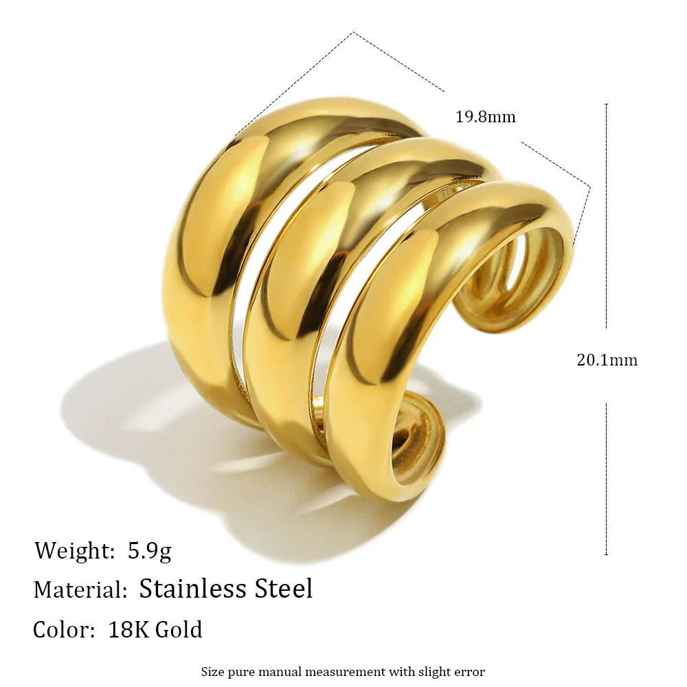 Wholesale Women's Casual Geometric Stainless Steel 18K Gold Plated Hand Jewelry Open Ring - Image 2