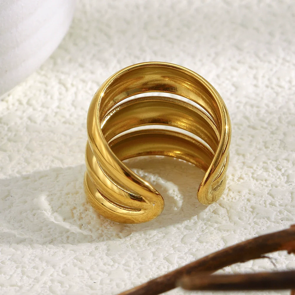Wholesale Women's Casual Geometric Stainless Steel 18K Gold Plated Hand Jewelry Open Ring - Image 4