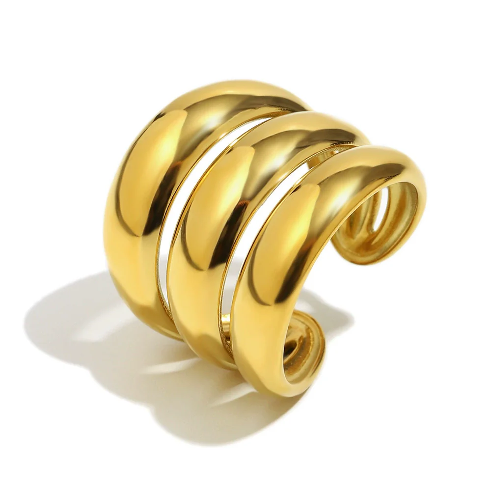 Wholesale Women's Casual Geometric Stainless Steel 18K Gold Plated Hand Jewelry Open Ring - Image 5