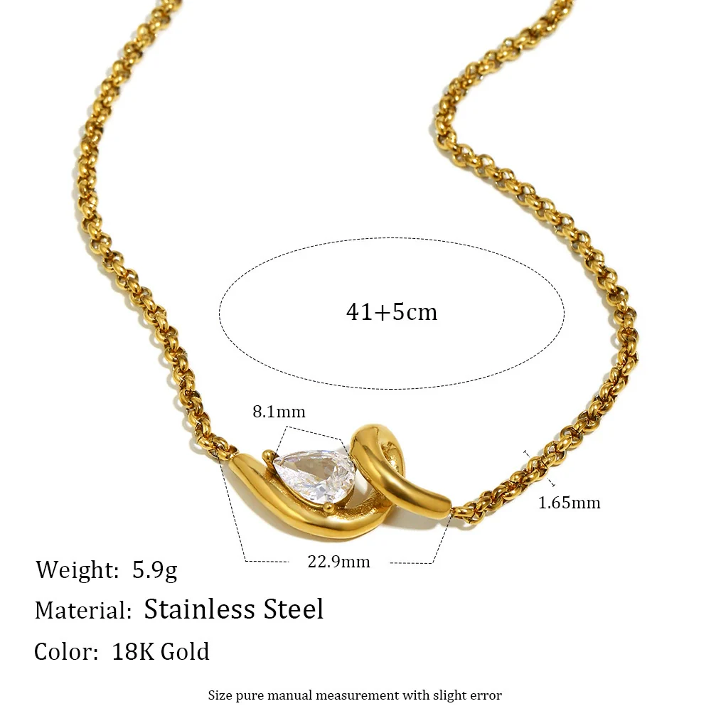 Wholesale Women's Casual Geometric Stainless Steel 18K Gold Plated Necklace With Water Drop Zircon And Round Pearl - Image 2