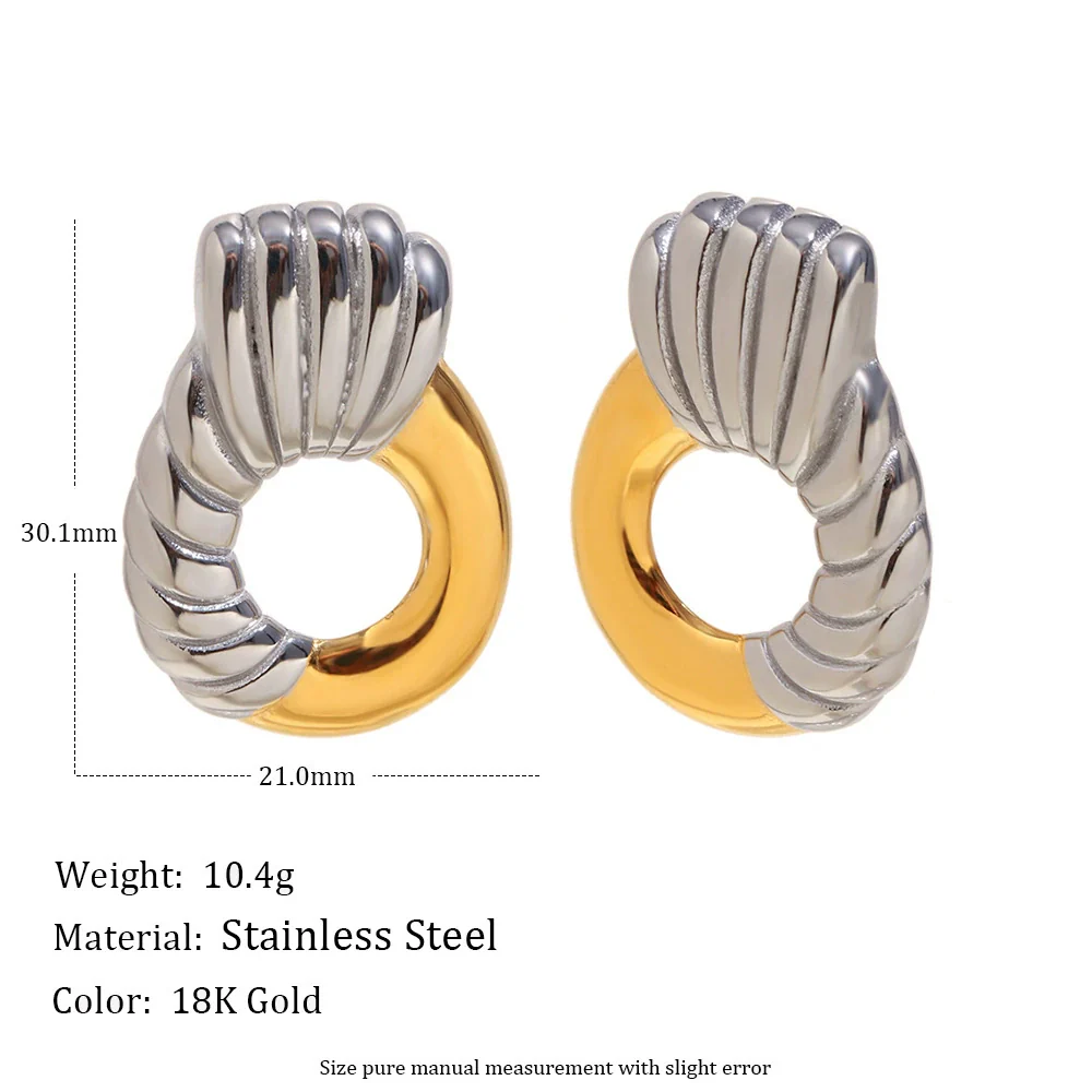 Wholesale Women's Casual Geometric Stainless Steel 18K Gold Plated Spliced Twill Ring Earrings - Image 2