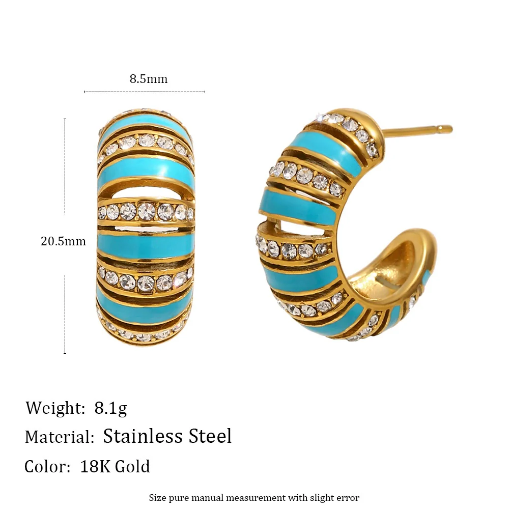 Wholesale Women's Casual Geometric Stainless Steel 18K Gold Vacuum Plated Cshaped Dot Diamond Oil Drop Earrings Jewelry