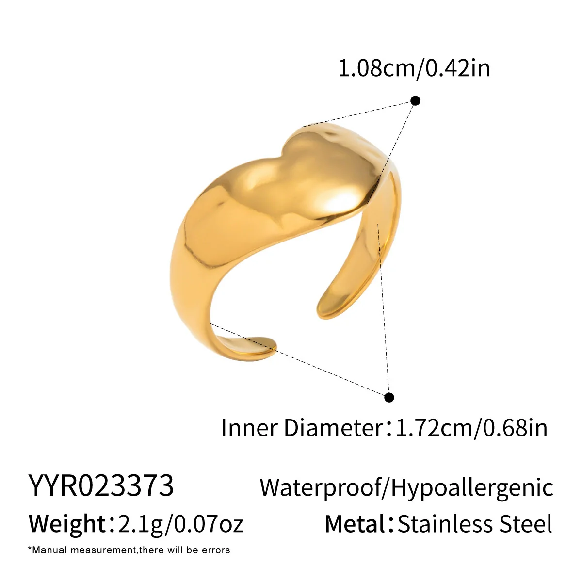 Wholesale Women's Casual Heart Shape Stainless Steel Diamondencrusted Open Ring With Pvd Furnace Vacuum Real Gold Plating - Image 15