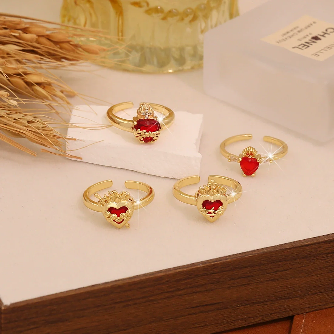 Wholesale Women's Casual Heartshaped Real Gold Plated Environmentally Friendly Copper Ring Jewelry - Image 2