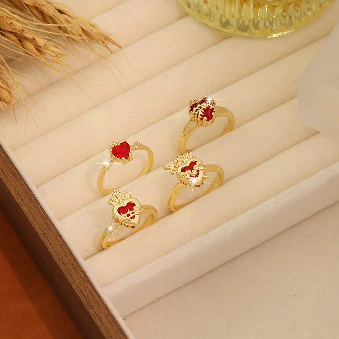 Wholesale Women's Casual Heartshaped Real Gold Plated Environmentally Friendly Copper Ring Jewelry - Image 3