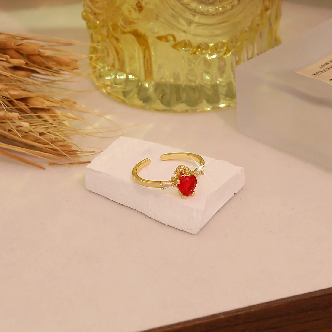 Wholesale Women's Casual Heartshaped Real Gold Plated Environmentally Friendly Copper Ring Jewelry - Image 4