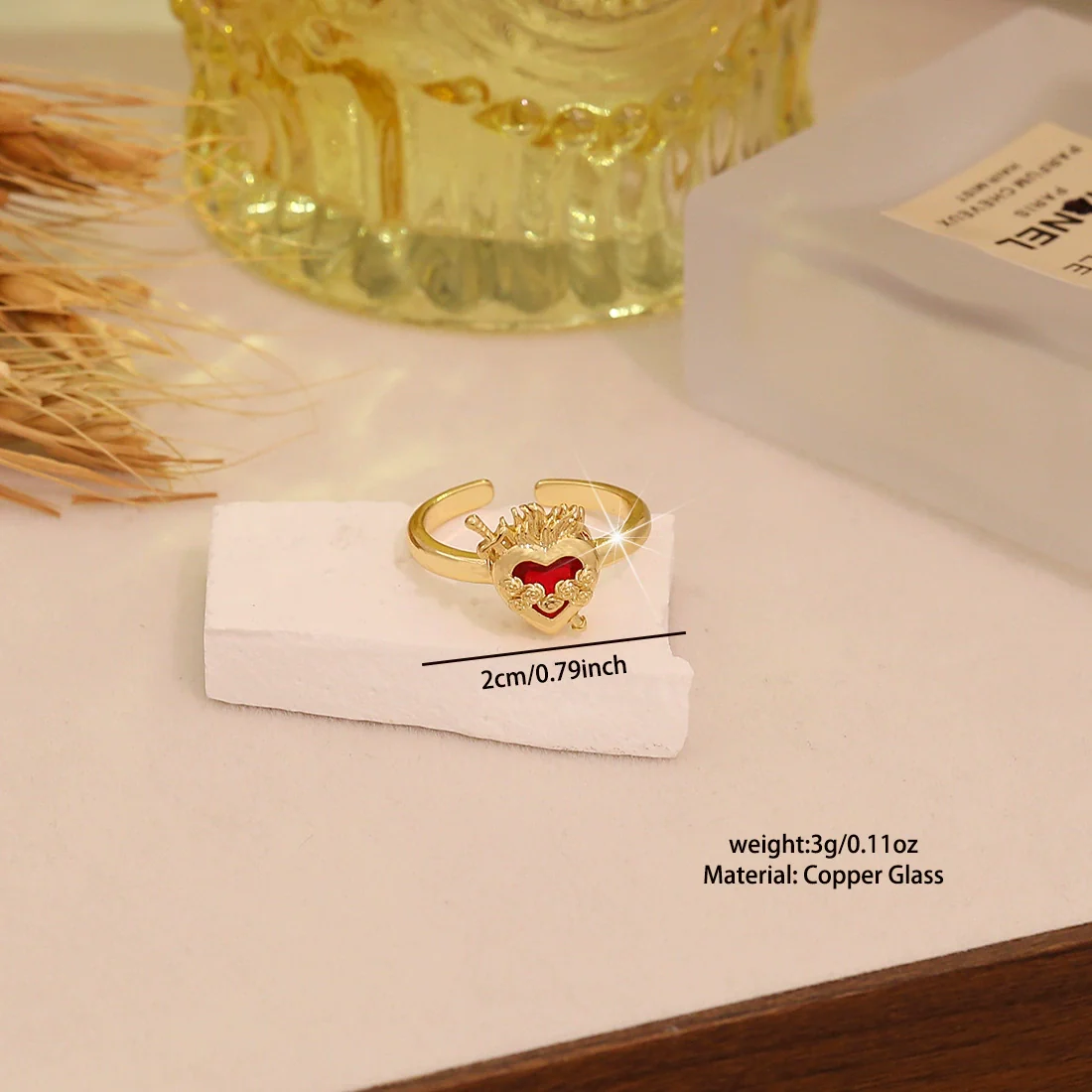 Wholesale Women's Casual Heartshaped Real Gold Plated Environmentally Friendly Copper Ring Jewelry - Image 8
