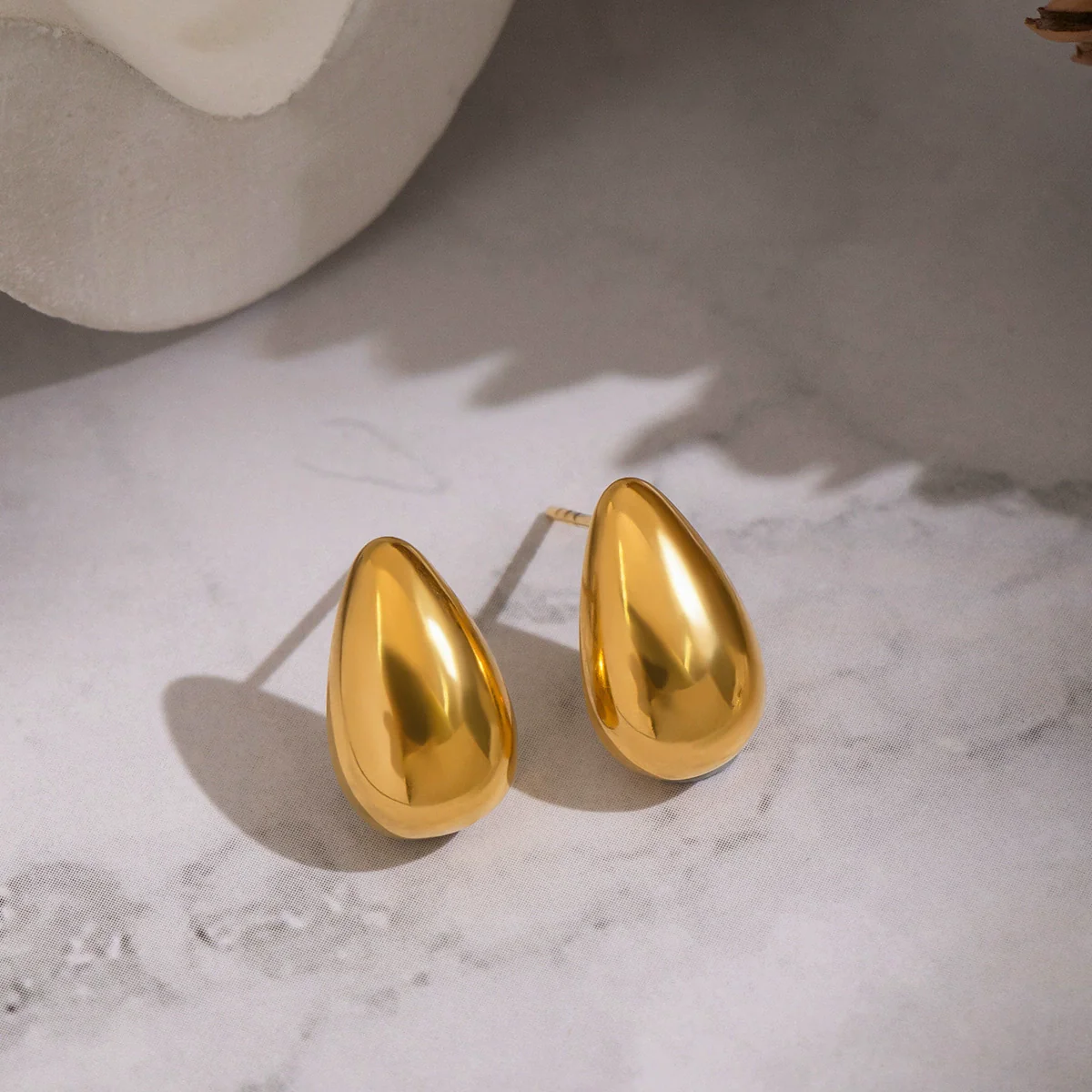Wholesale Women's Casual Minimalist Geometric Dropshaped Stainless Steel Pvd Furnace Vacuum Real Gold Plated Earrings Jewelry Accessories - Image 2
