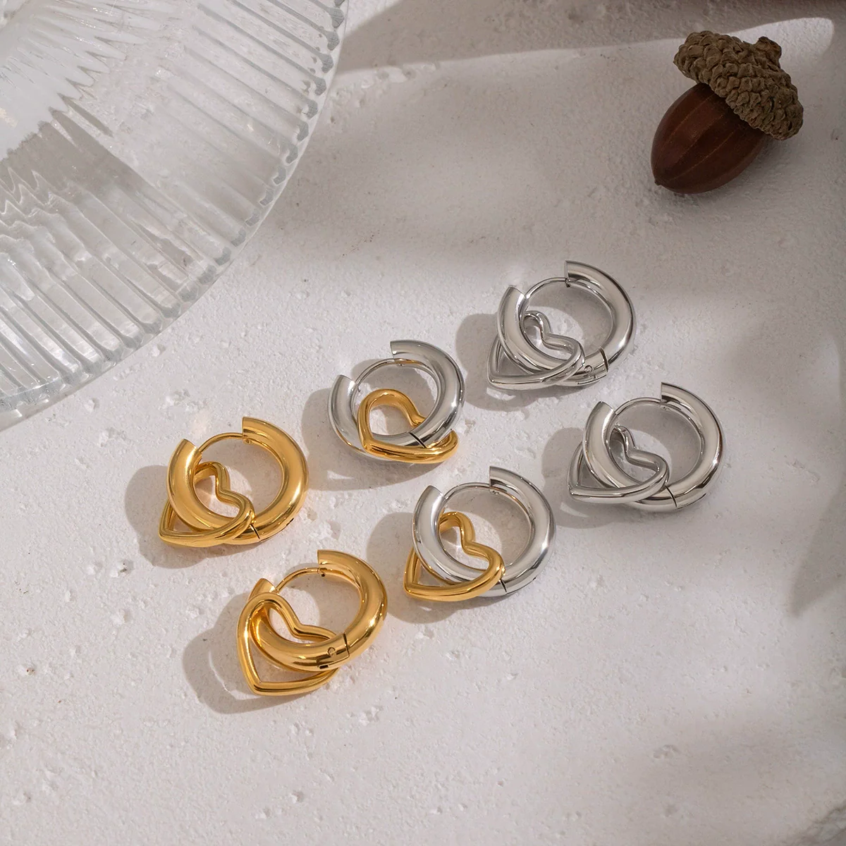 Wholesale Women's Casual Minimalist Heartshaped Stainless Steel Earrings With Pvd Furnace Vacuum Real Gold Plating - Image 2