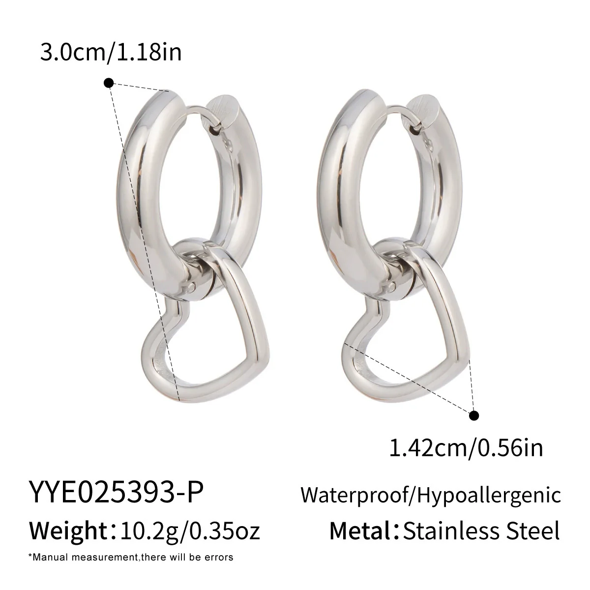 Wholesale Women's Casual Minimalist Heartshaped Stainless Steel Earrings With Pvd Furnace Vacuum Real Gold Plating - Image 8