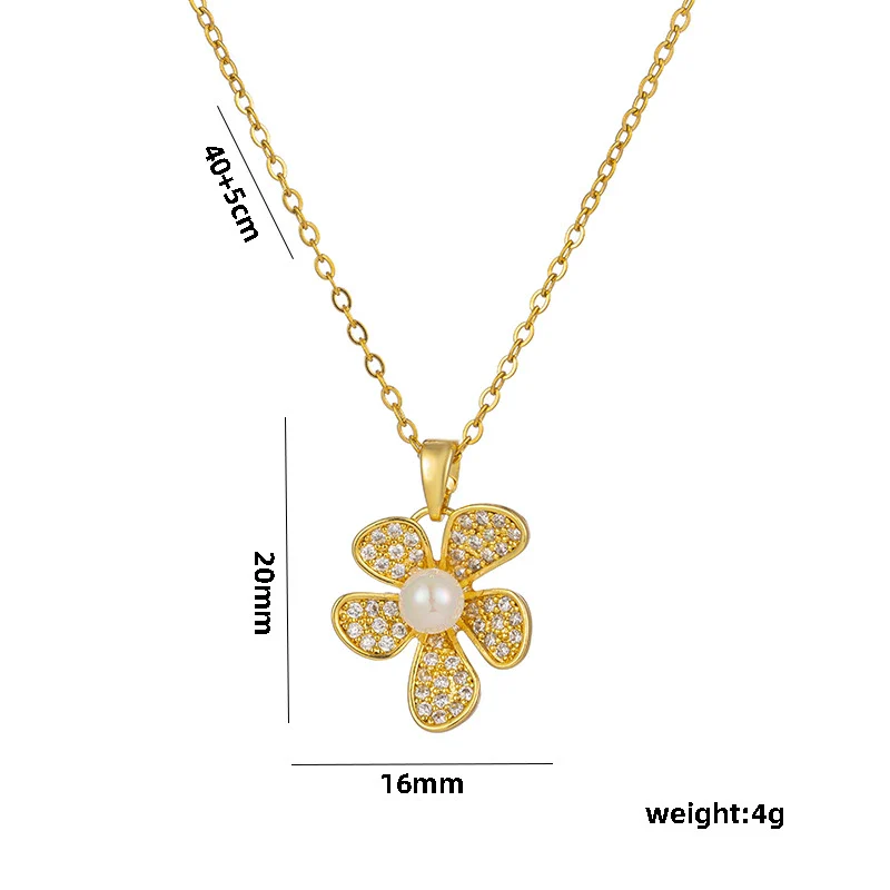 Wholesale Women's Casual Pearl Flower Titanium Steel Ochain Necklace With Ushaped Design And Electroplating Treatment - Image 4