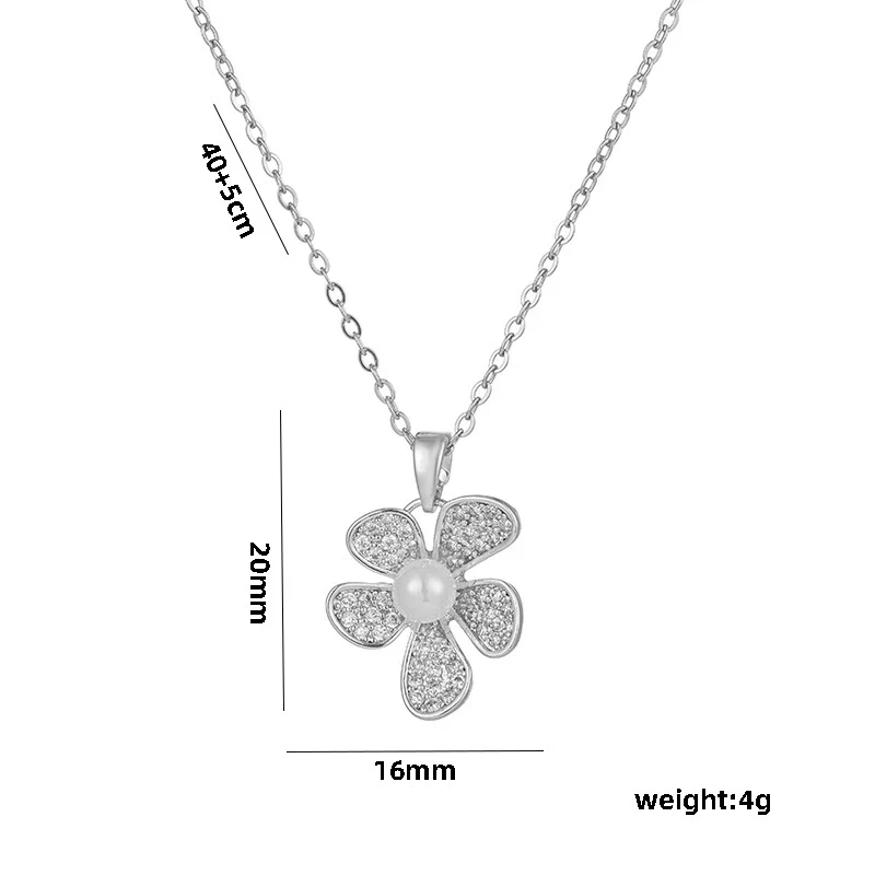 Wholesale Women's Casual Pearl Flower Titanium Steel Ochain Necklace With Ushaped Design And Electroplating Treatment - Image 5