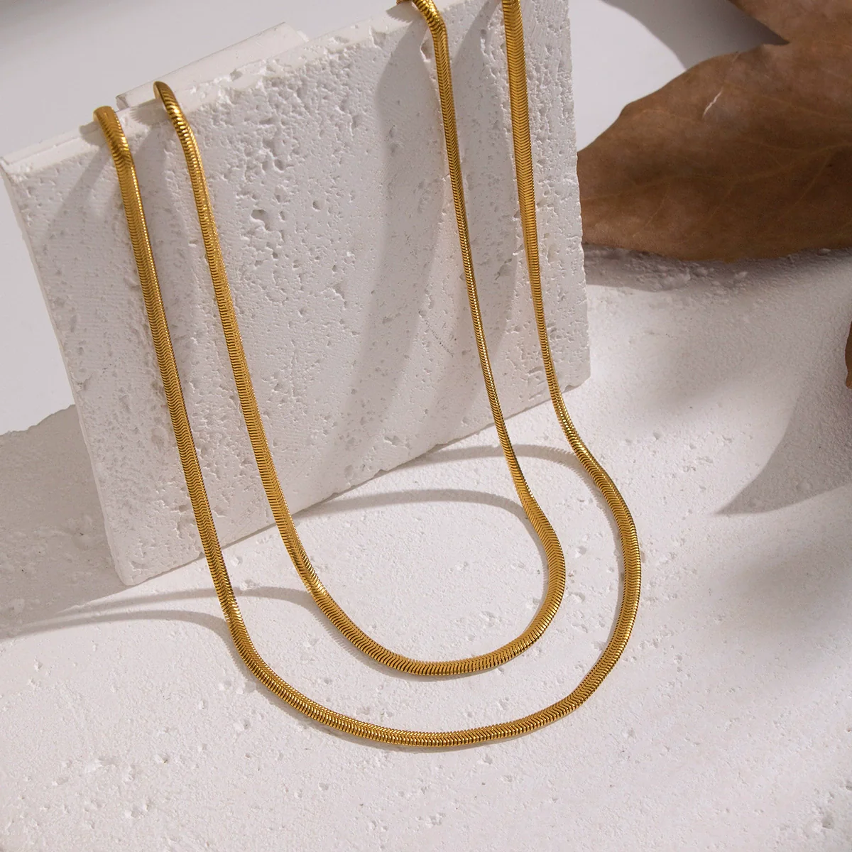 Wholesale Women's Casual Punk Hiphop Doublelayer Snake Chain Necklace Stainless Steel 18K Real Gold Plated Geometric