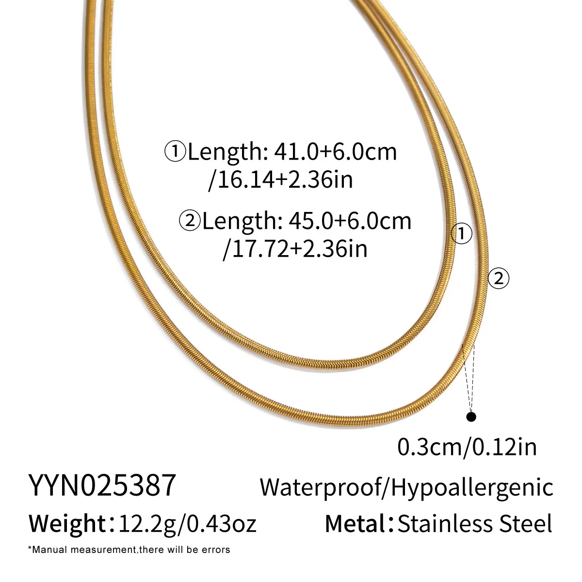 Wholesale Women's Casual Punk Hiphop Doublelayer Snake Chain Necklace Stainless Steel 18K Real Gold Plated Geometric - Image 6