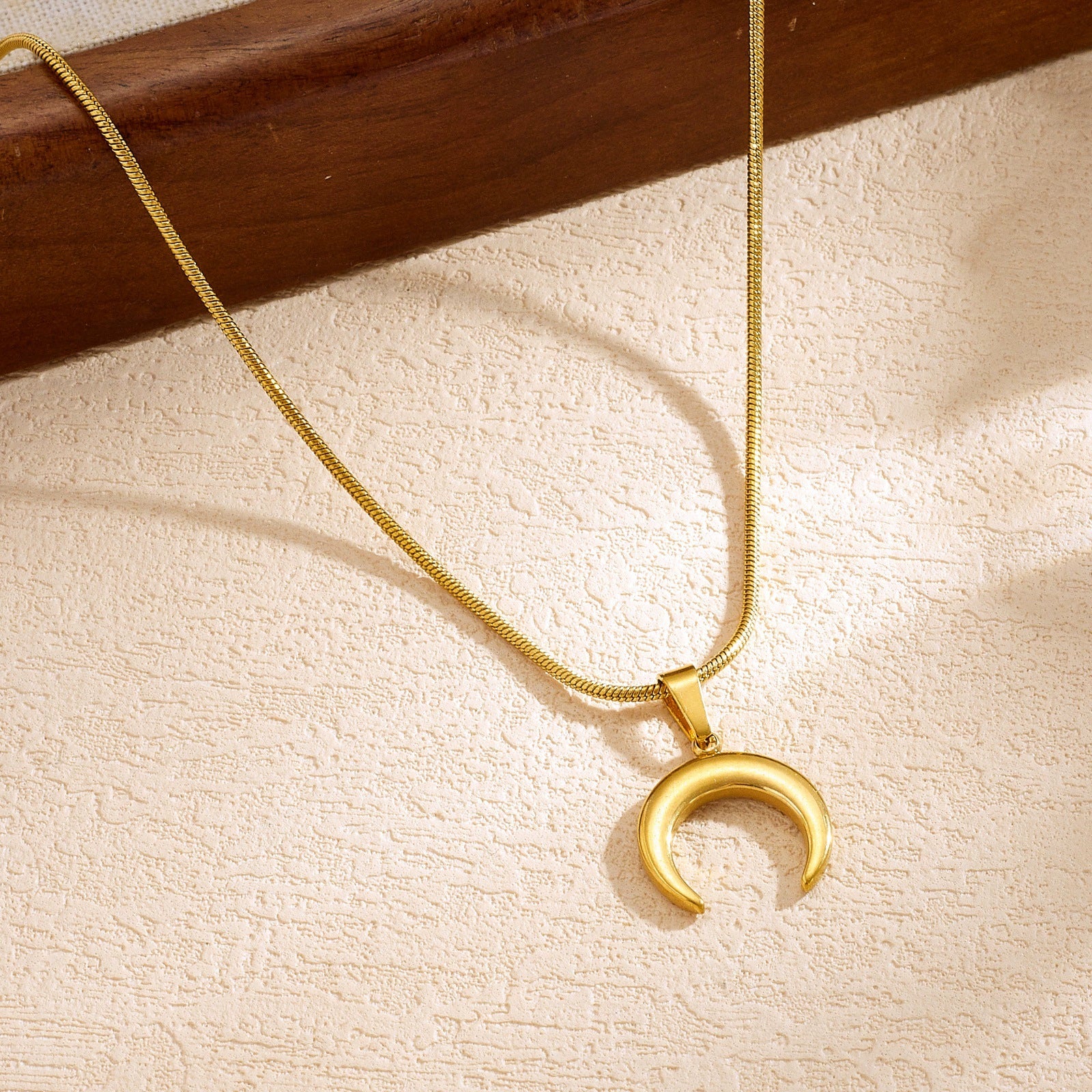 Wholesale Women's Casual Simple Goldplated Stainless Steel Moon Necklace With Snake Bone Chain - Image 3
