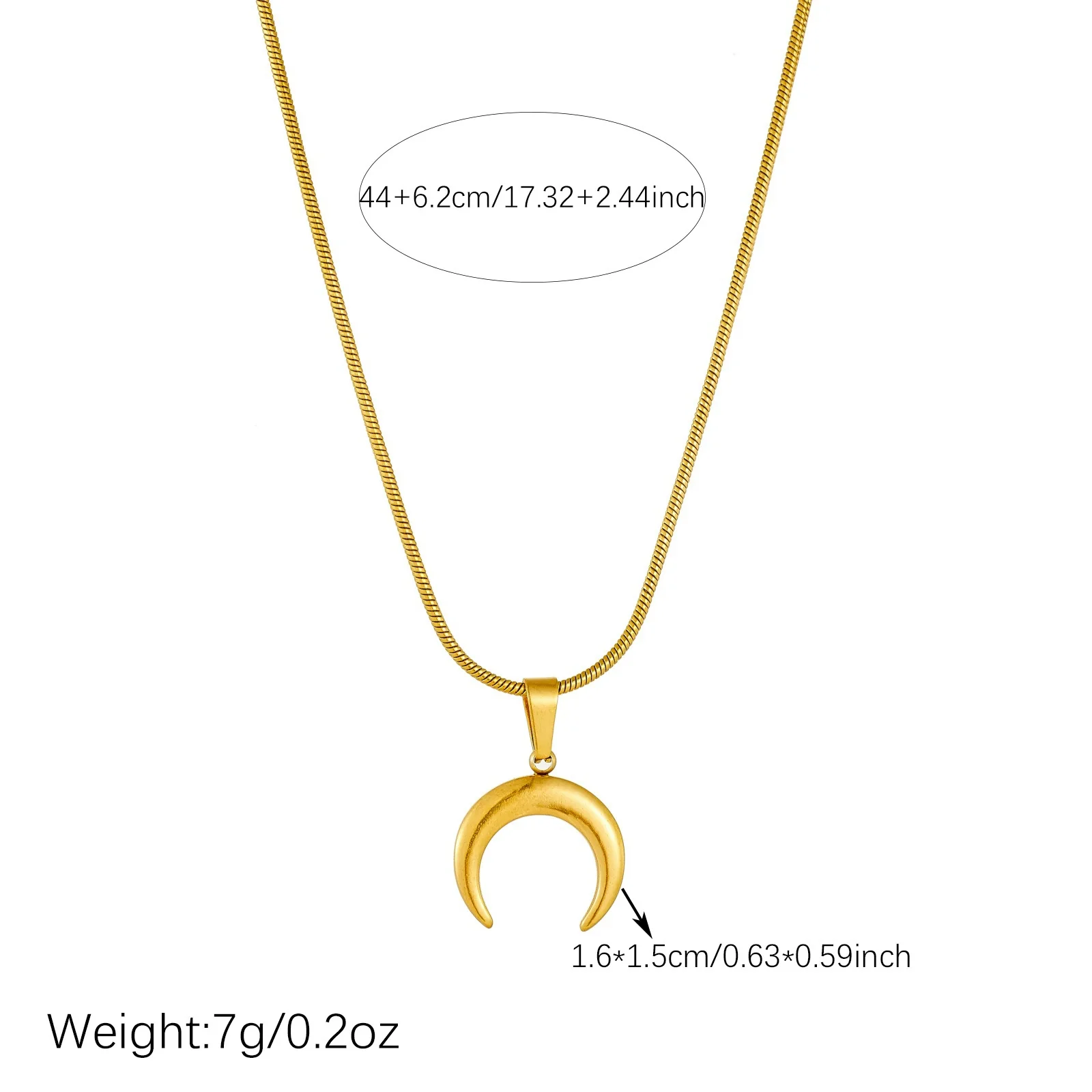 Wholesale Women's Casual Simple Goldplated Stainless Steel Moon Necklace With Snake Bone Chain - Image 4