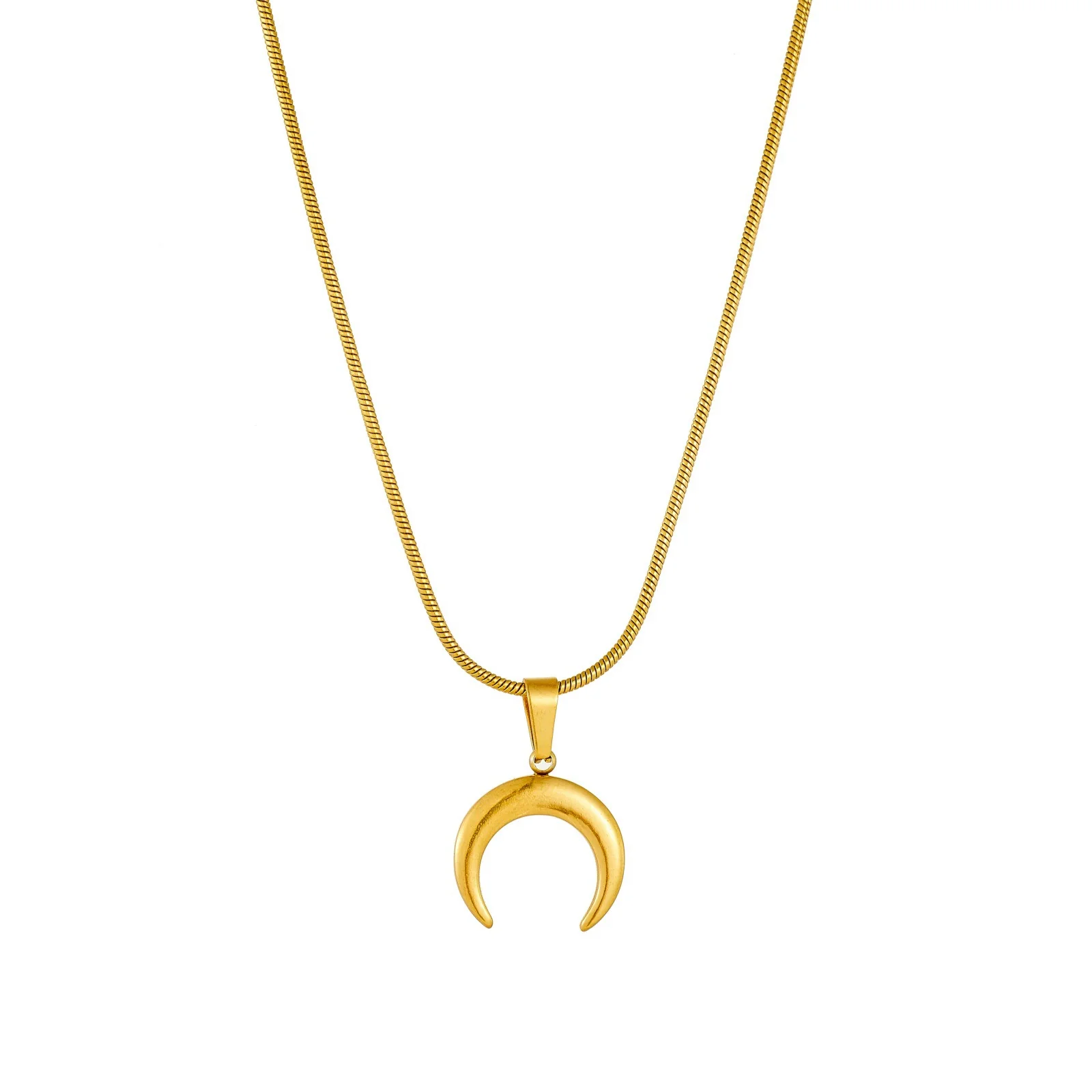 Wholesale Women's Casual Simple Goldplated Stainless Steel Moon Necklace With Snake Bone Chain - Image 5