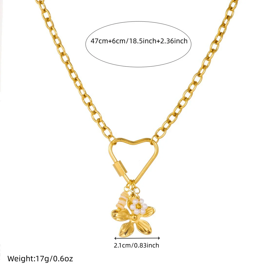 Wholesale Women's Casual Style Goldplated Stainless Steel Heartshaped Flower Pattern Pendant Necklace With Flat Cross Chain - Image 4