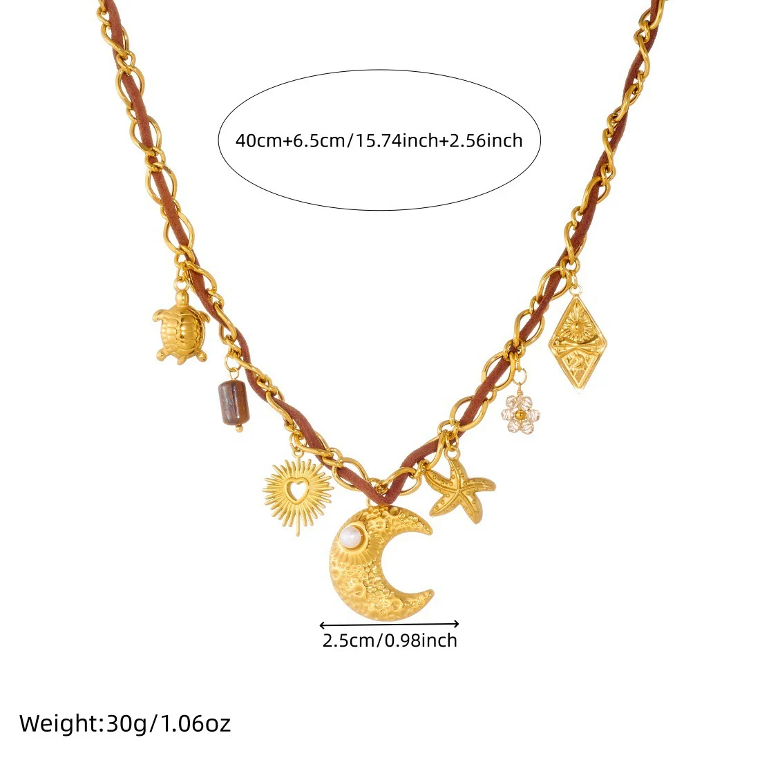 Wholesale Women's Chic Minimalist Retro Multielement Gold Electroplated Stainless Steel Flash O Chain Star Heart Square Relief Starfish Necklace - Image 4