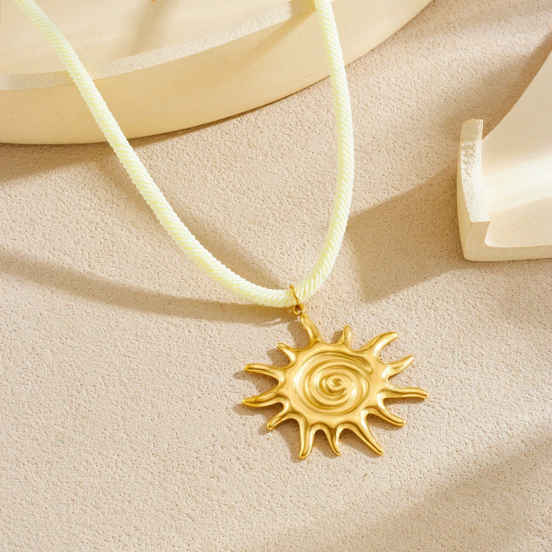 Wholesale Women's Chic Style Animal Zodiac Spiral Conch Scallop Sun Stainless Steel Goldplated Pendant Necklace With Rope Chain - Image 2