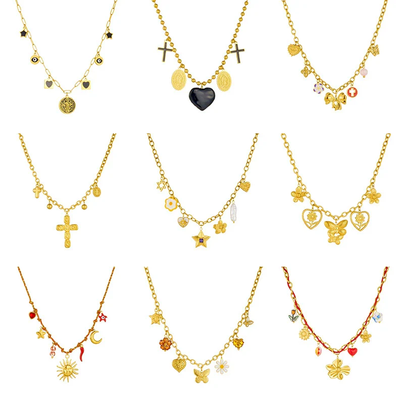 Wholesale Women's Chic Style Stainless Steel Electroplated Heart Shape Flower Bow Tie Pendant Necklace - Image 5