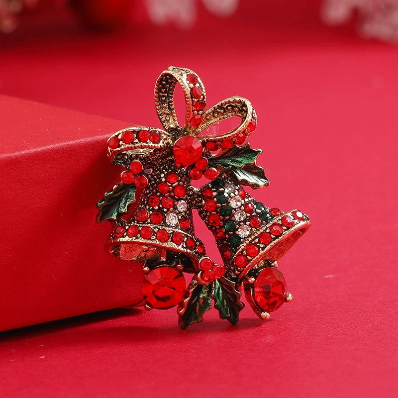 Wholesale Women's Christmas Brooch Retro Bell Rhinestone Dripping Oil Creative Gift
