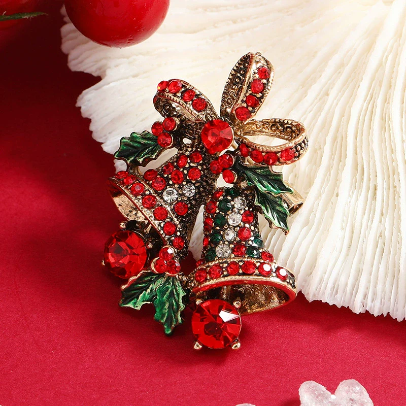 Wholesale Women's Christmas Brooch Retro Bell Rhinestone Dripping Oil Creative Gift - Image 2