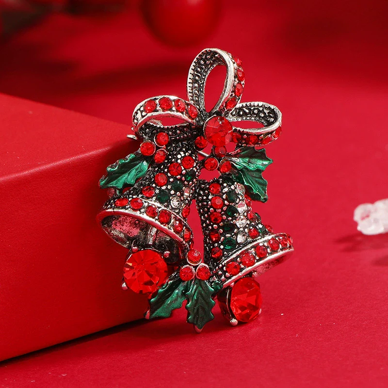 Wholesale Women's Christmas Brooch Retro Bell Rhinestone Dripping Oil Creative Gift - Image 3