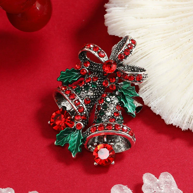 Wholesale Women's Christmas Brooch Retro Bell Rhinestone Dripping Oil Creative Gift - Image 4