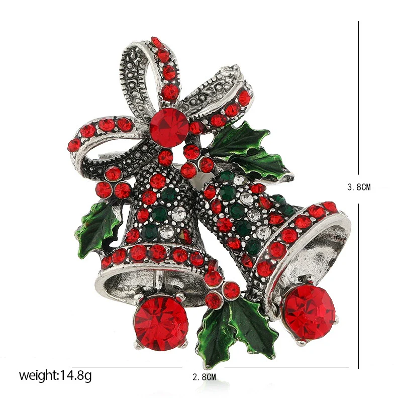 Wholesale Women's Christmas Brooch Retro Bell Rhinestone Dripping Oil Creative Gift - Image 5